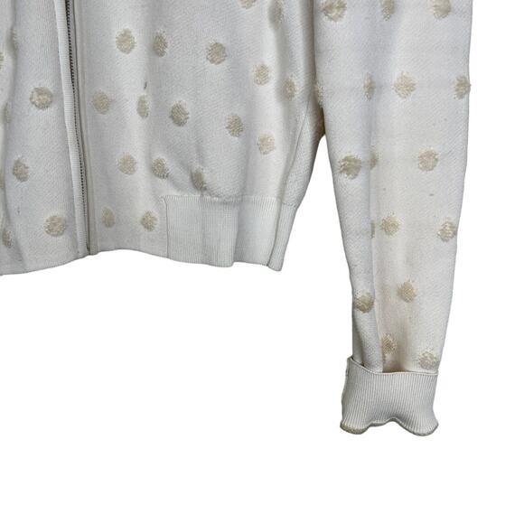 BCBGMAXAZRIA Leesa Jacquard Polka Dot Knit Bomber Jacket FLAW White Ivory XS - Picture 5 of 9